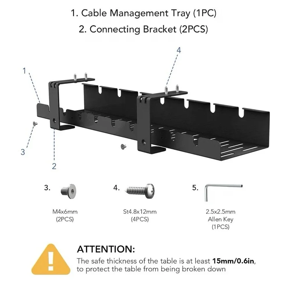 Flexispot Under Desk Cable Management Tray Office Home Standing Desk Metal Black